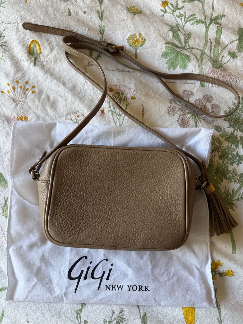 GiGi New York Taupe Leather Crossbody Bag with Tassel